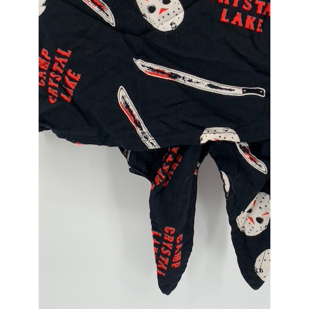 FRIDAY THE 13th Women's Black Jason Print Tie-Front Button-Up Top SZ S