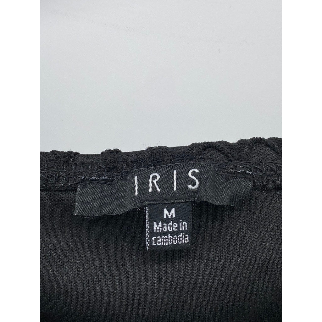 IRIS Women's Black Mesh Long Sleeve Tie-Knot Cropped Top SZ M
