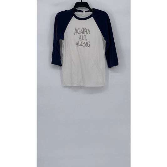BELLA + CONVAS Women's Navy Blue-White Agatha All Along Crewneck Top SZ S