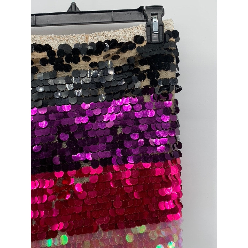 LPA Women's Black-Pink-Purple Sequin Embellished Straight Mini Skirt SZ M