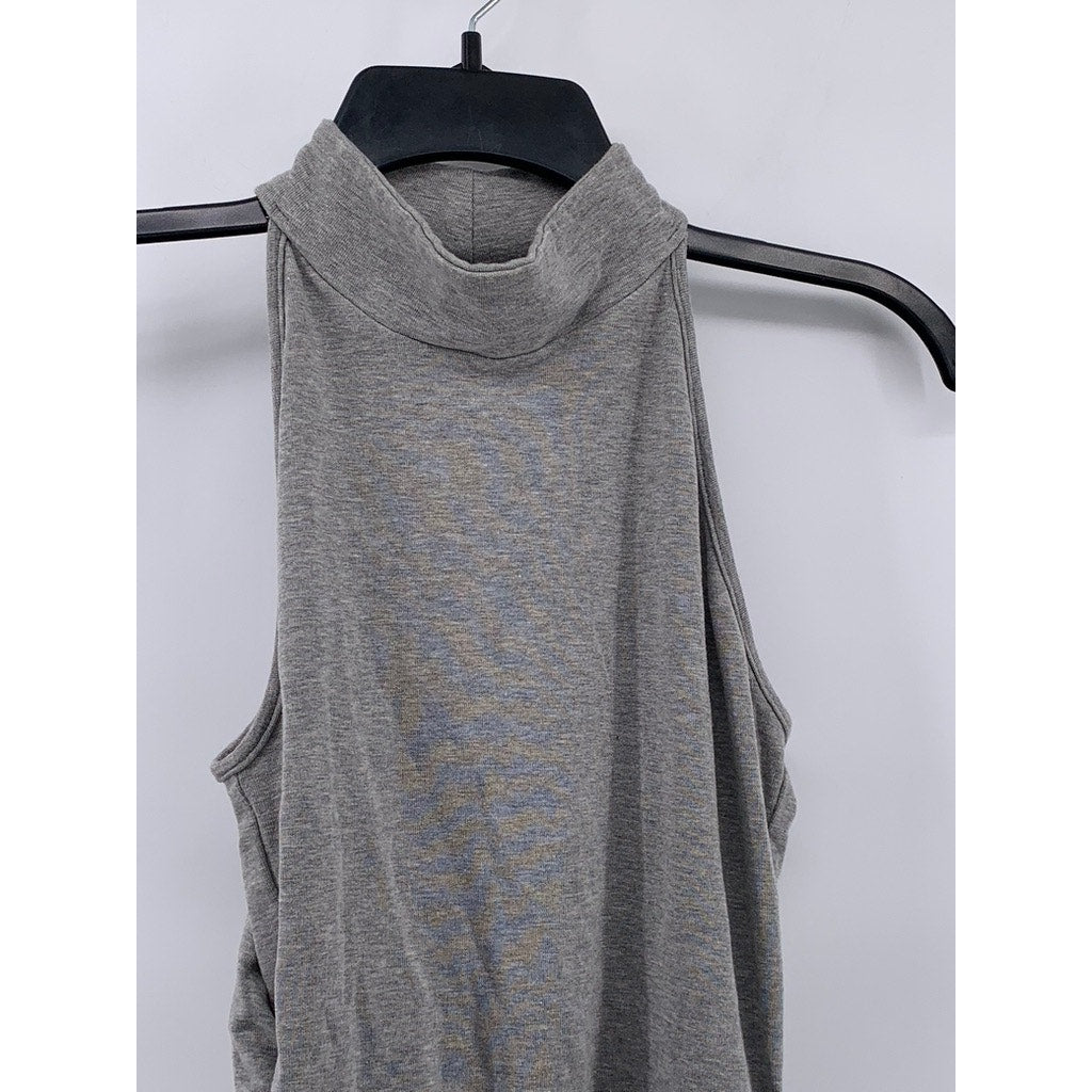 UNBRANDED Women's Light Gray Scrunched Mock-Neck Sleeveless Asymmetrical Top SZL