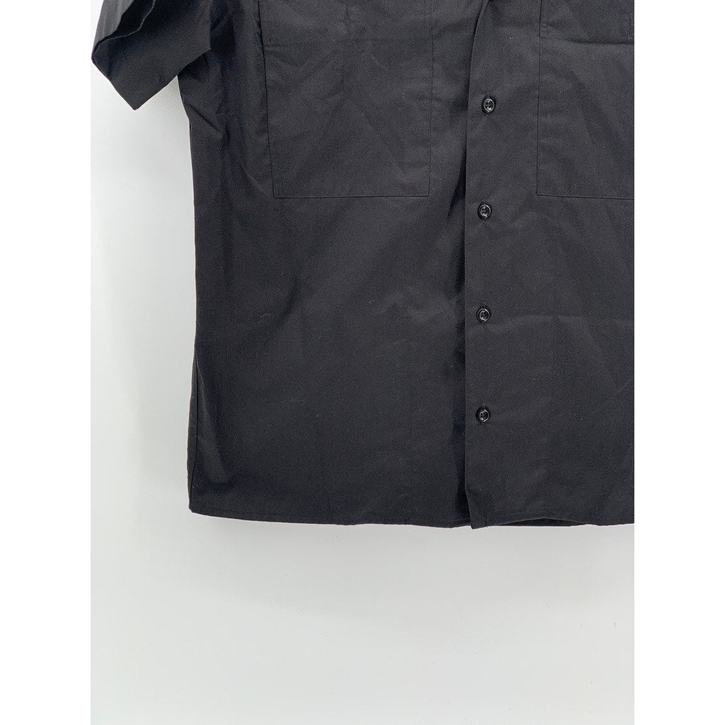 FASHION GALERIA Men's Black Short Sleeve Button-Up Regular-Fit Shirt SZ M