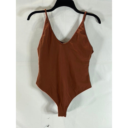 FREE PEOPLE Women's Cappuccino Scoopneck Clean Cut Seamless Bodysuit SZ S