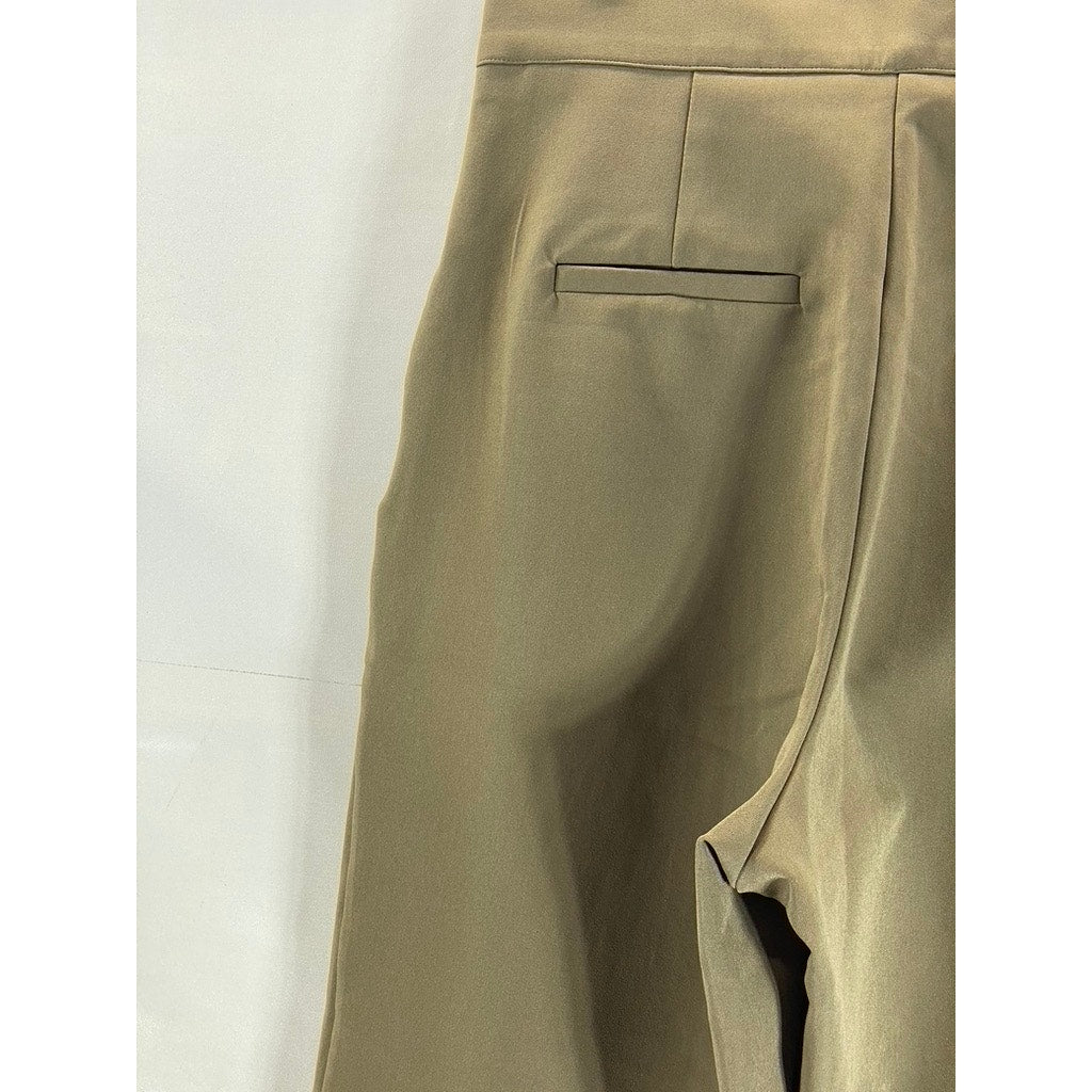 MEMO Women's Relaxed Loose Fit Pleated Waist Adjustable Strap Olive Pants SZ M