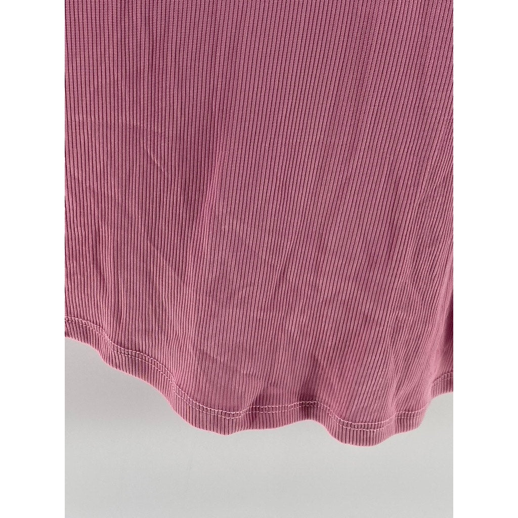 HEART & HIPS Women's Pink Ribbed V-Neck Collared Sleeveless Mini Dress SZ L