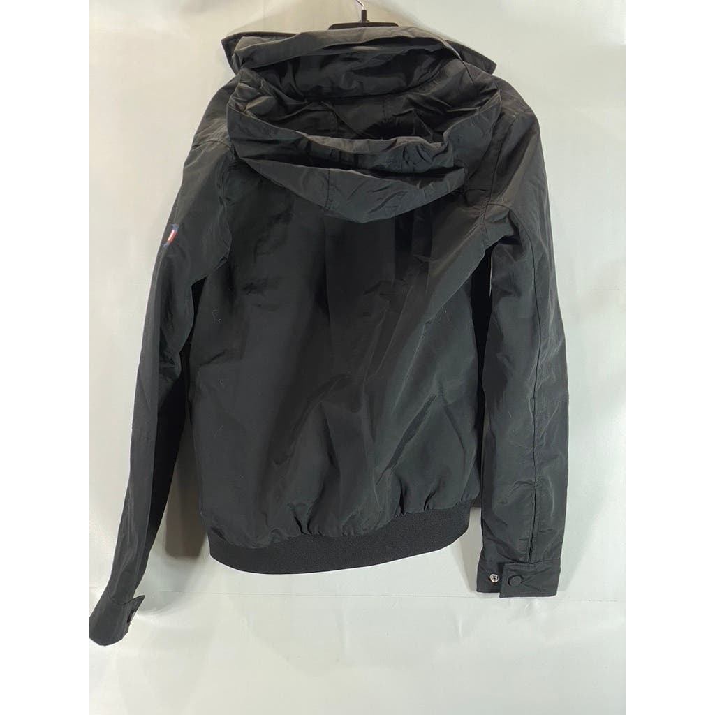 TOMMY HILFIGER Men's Black Solid Yacht Zip-Up Packable Hood Jacket SZ XS