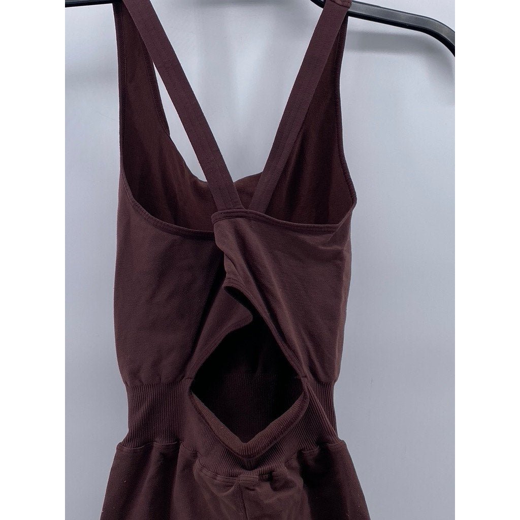 REFORMER Women's Brown Fitted Scoop-Neck Pilates Cutout-Back Jumpsuit SZ XS