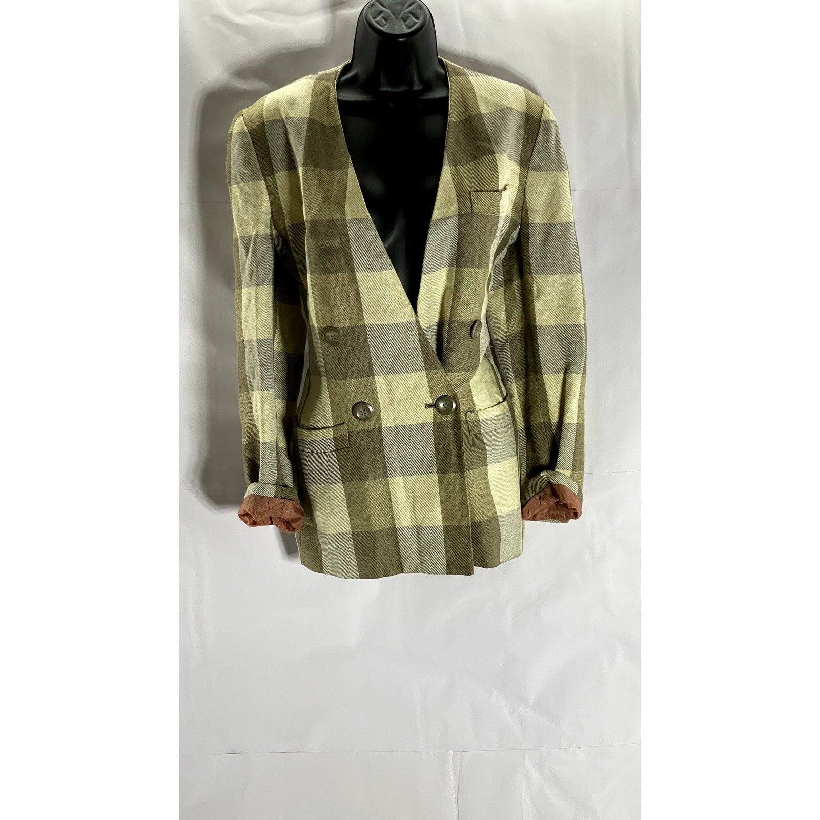 KASPER FOR ASL Women's Vintage Green/Brown Plaid Double Breast Blazer SZ 4