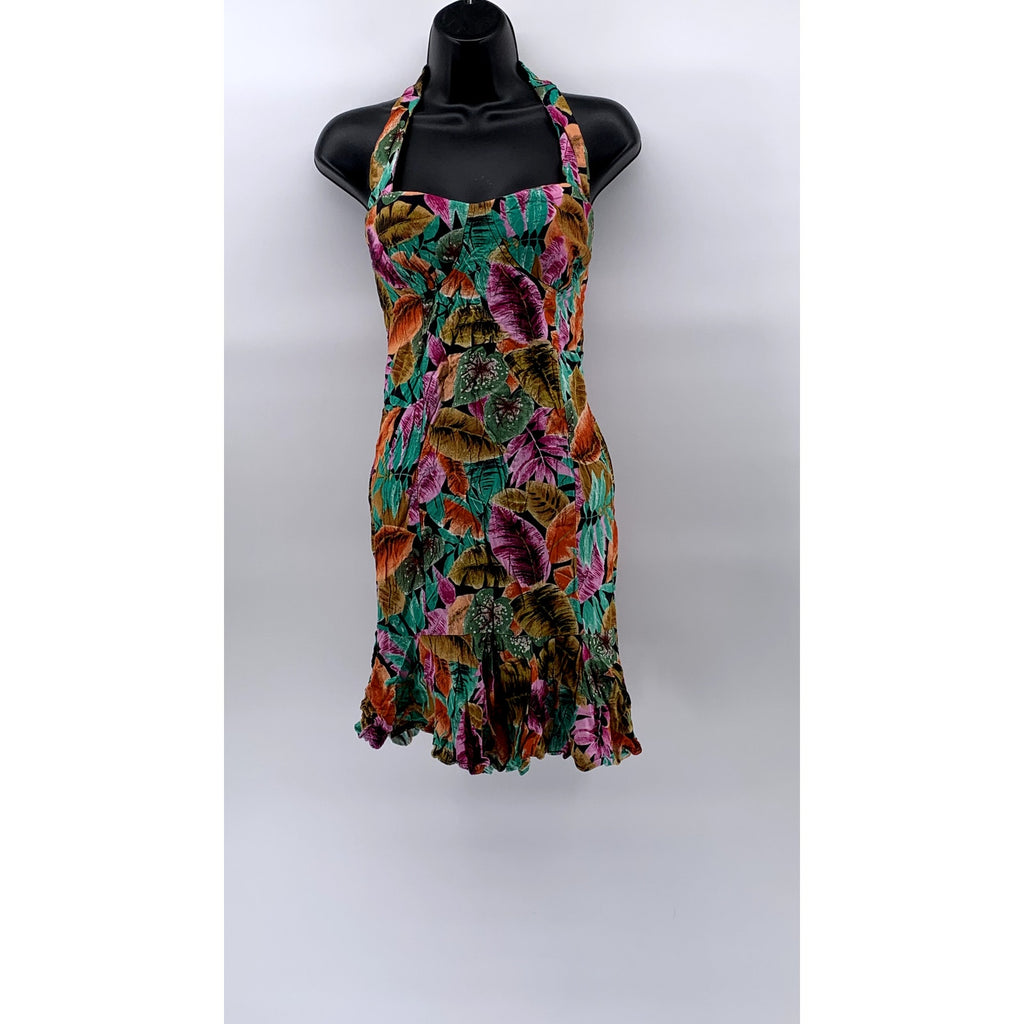 ERIKAS PLACE Women's Vintage 80's Floral Ruffle-Hem Open-Back Mini Dress SZ S