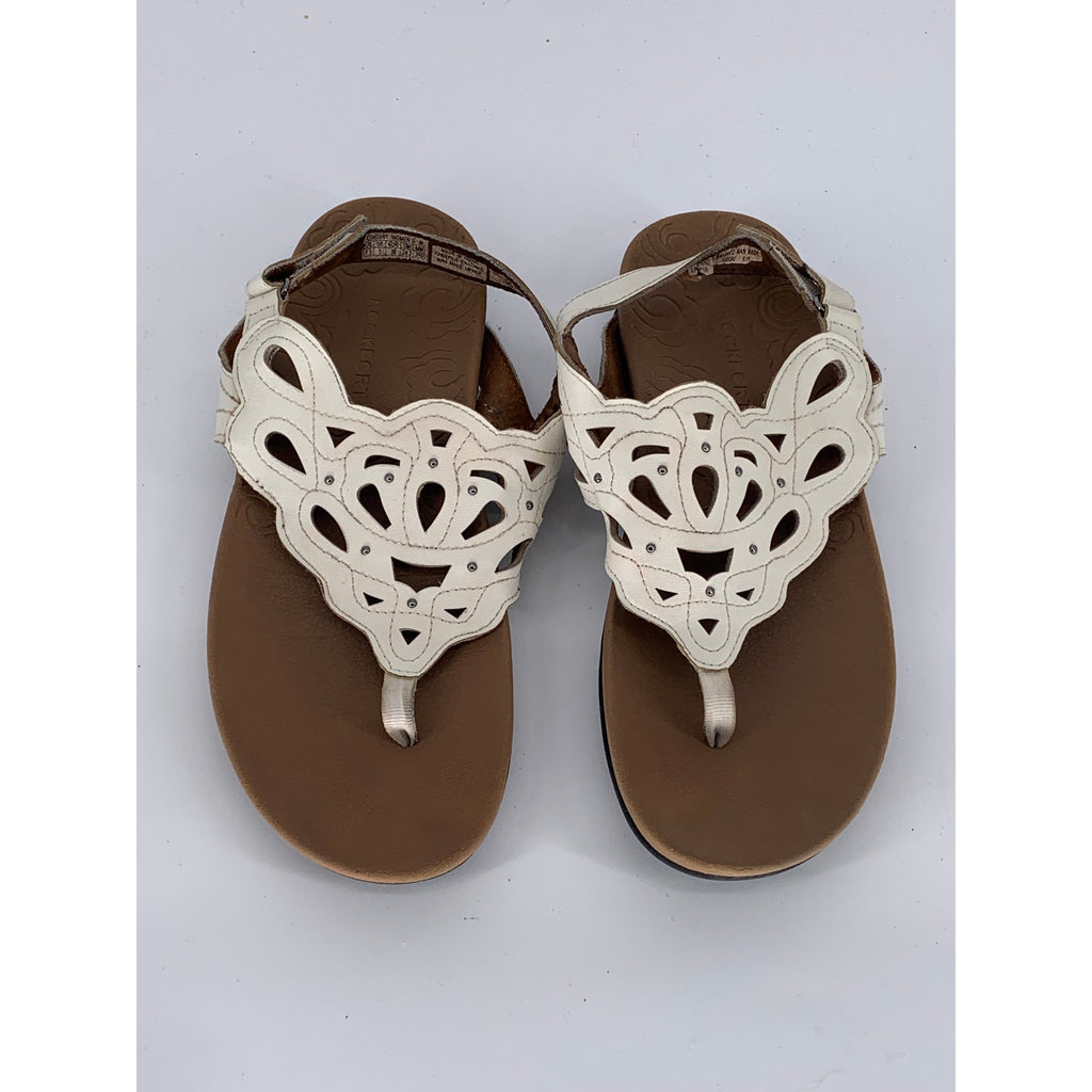 ROCKPORT Women's White Leather Ridge Floral Slingback Comfort Thong Sandal SZ7.5