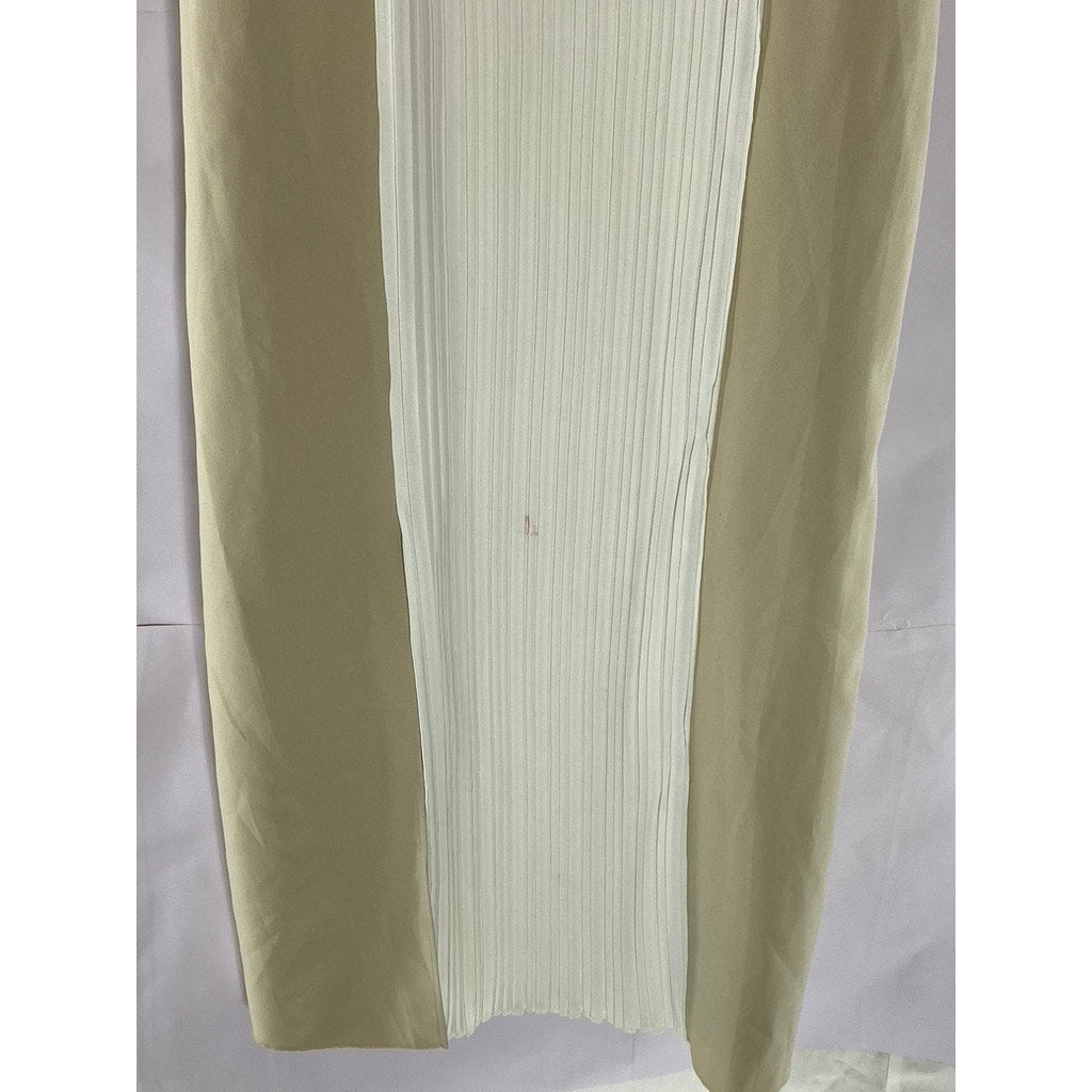 ZARA Women's Beige/Cream Pleated Side-Slit Snake Skin V-Neck Midi Dress SZ M