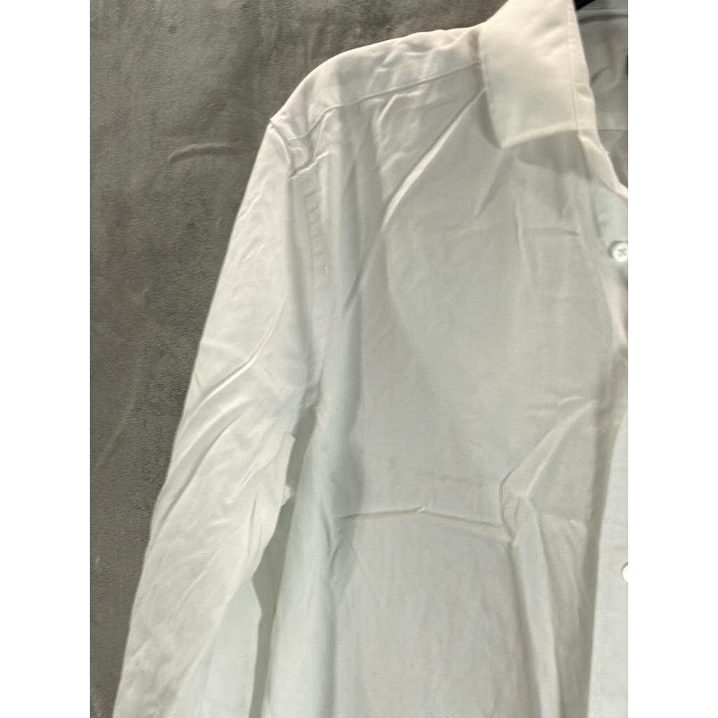 INDICHINO Men's White Solid Button-Up Long Sleeve Dress Shirt L