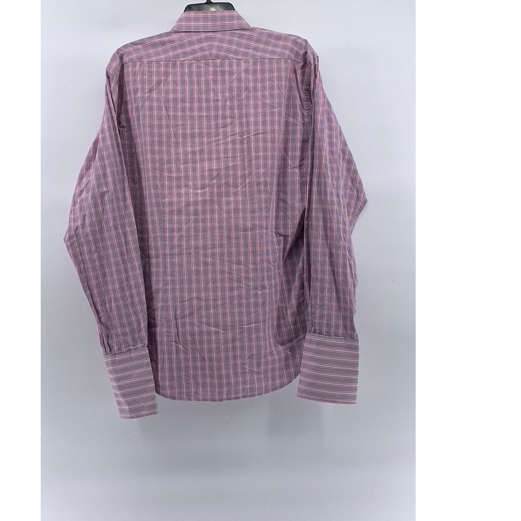 NICHOLAS JERMYN Men’s Pink Micro Plaid Slim-Fit Button-Up Long Sleeve Shirt SZ16