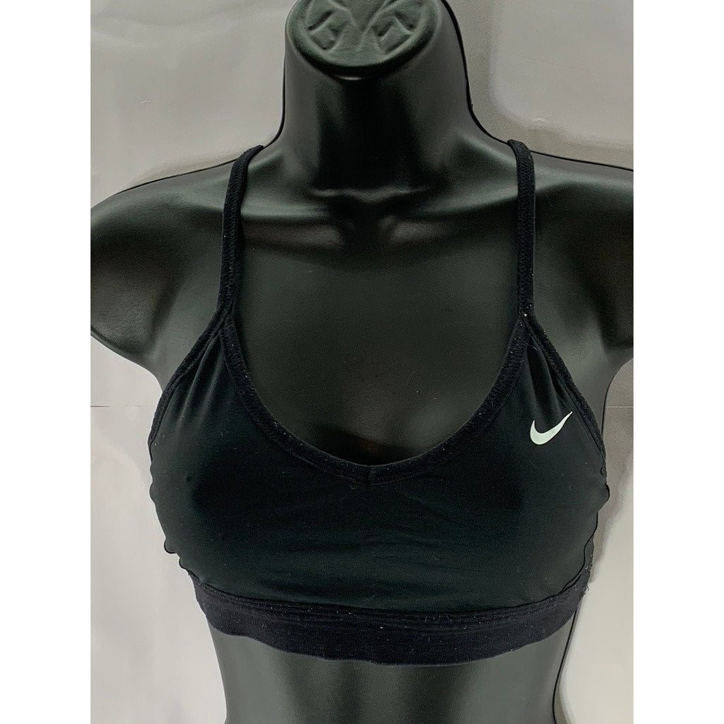 NIKE PRO Women's Black/White Swoosh Indy Spaghetti Strap Racerback Sport Bra SZS