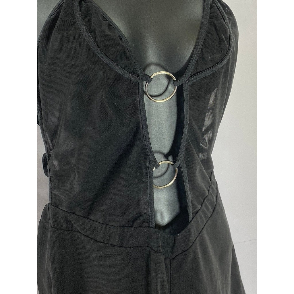 I.AM.GIA Women’s Black Mesh Kendra Plunging O-Ring Backless Romper SZ L