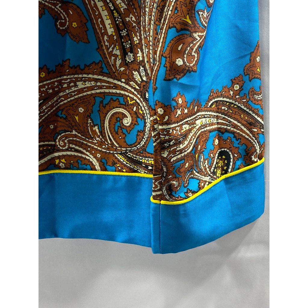 J.CREW Women's Blue-Brown Paisley Print Button-Up Long Sleeve Drapey Top SZ S