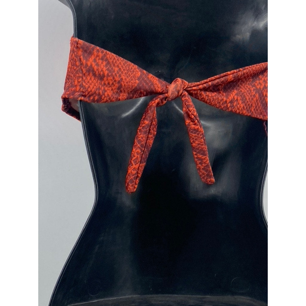 UNBRANDED Women's Red-Black Snake Print Tie-Back Tube Top SZ M