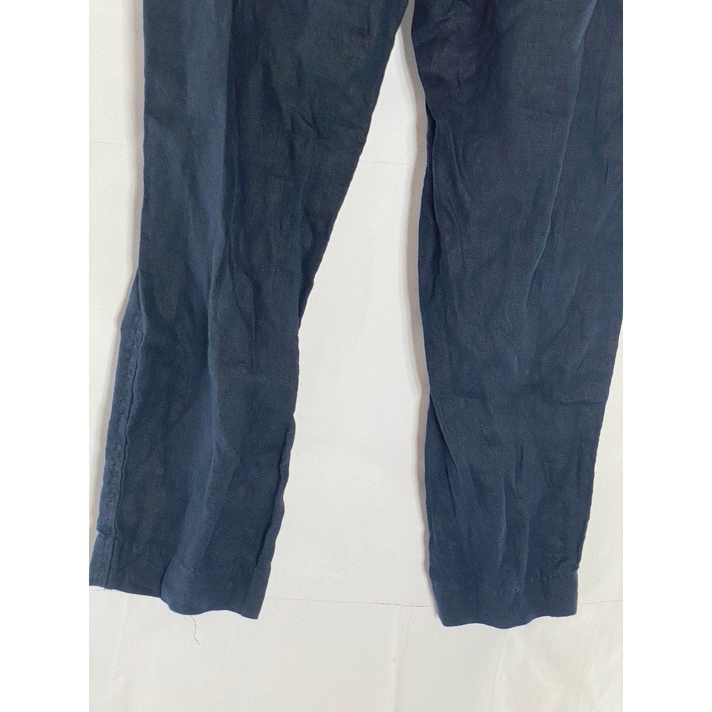 ZARA Men's Navy Blue Linen Straight-Fit Drawstring Pant SZ M