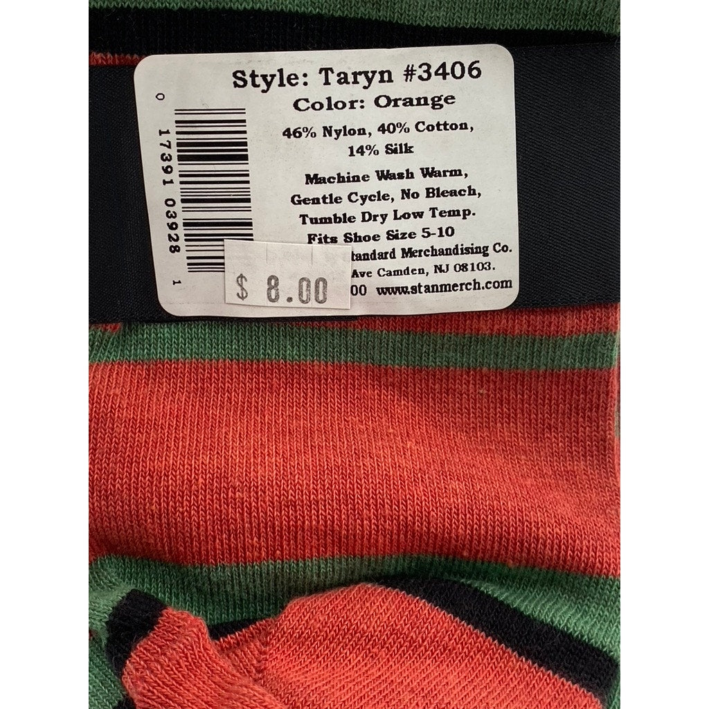 B.ELLA Women's Orange-Green Striped Knit Cotton-Blend Taryn Crew Socks SZ OS