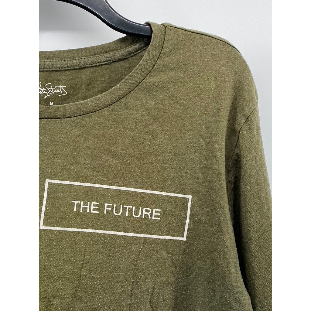 CITY STREETS Women's Olive Green Crewneck The Future Long Sleeve Top SZ M