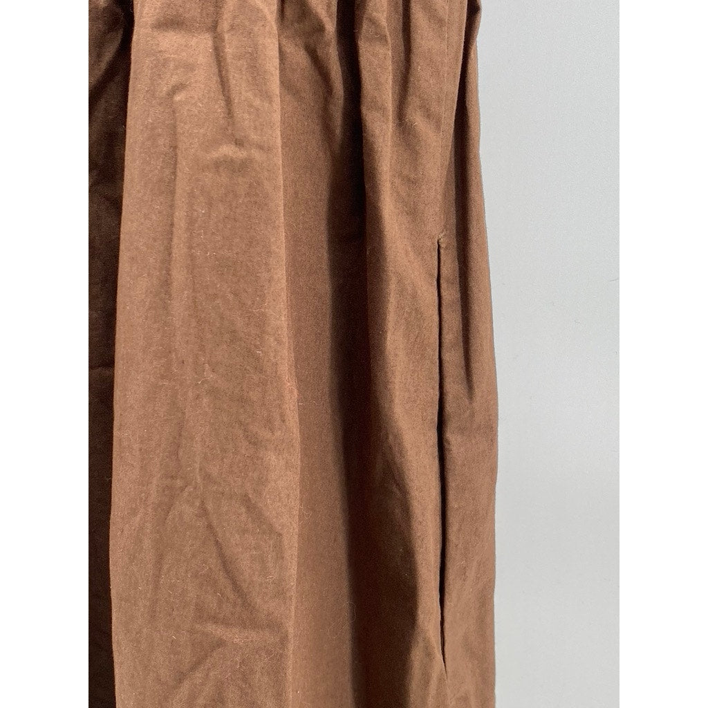 THE DROP Women's Brown Lu Wide Strap Smocked Fit & Flare Knee Length Dress SZ S