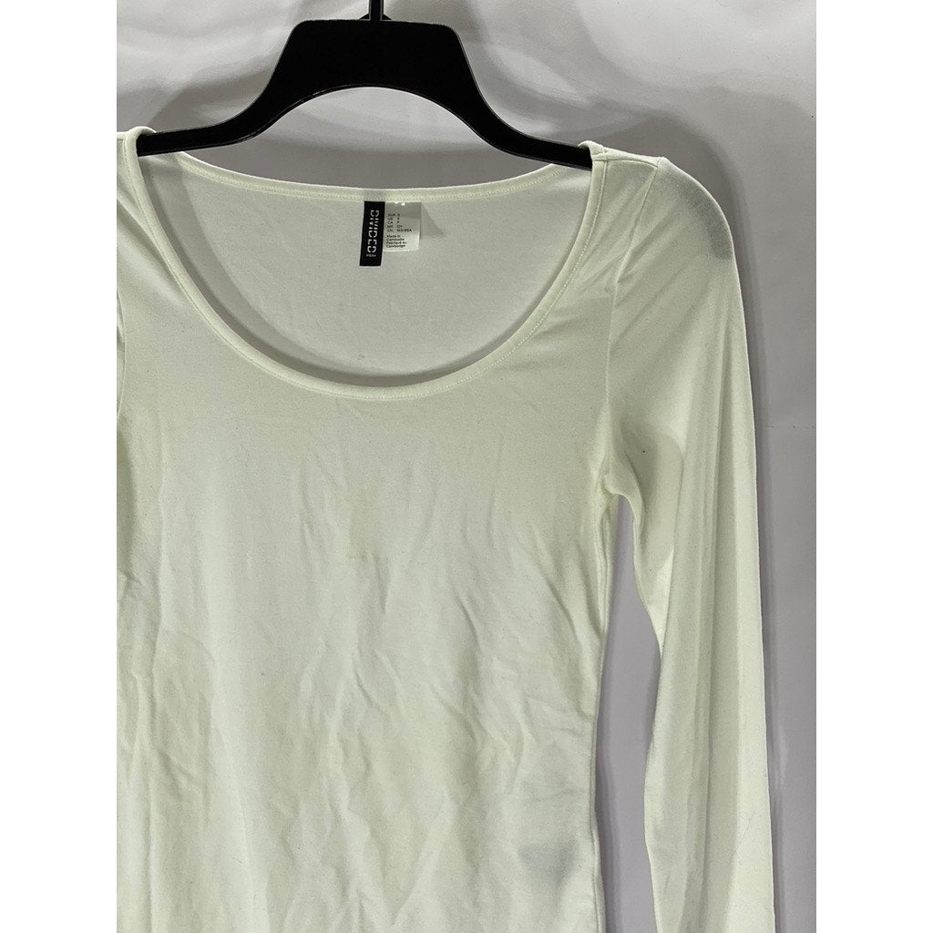 DIVIDED BY H&M Women's White Solid Scoop-Neck Long Sleeve Top SZ S