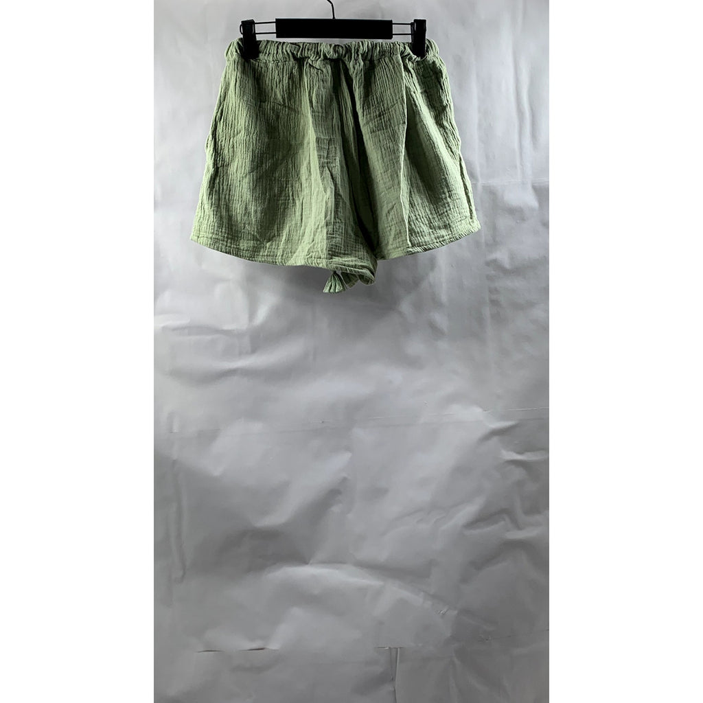 MIDNIGHT SKY Women's Green Lightweight Relaxed Fit Drawstring Shorts SZ M