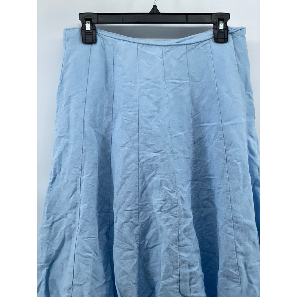 APPRAISAL Women's Sky Blue Linen-Blend A-Line Knee Length Skirt SZ 8