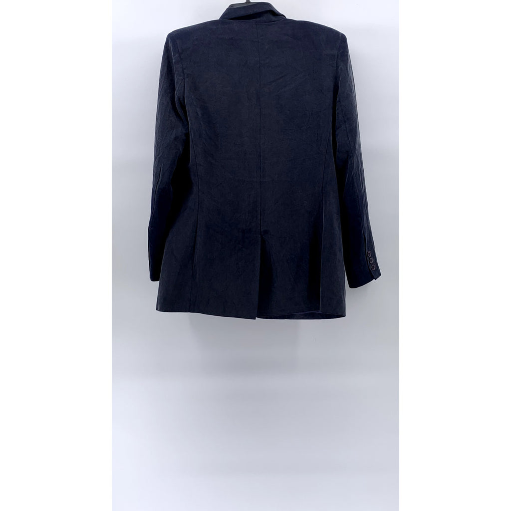UNBRANDED Women's Washed Blue Notch Collar Three Button Blazer SZ S