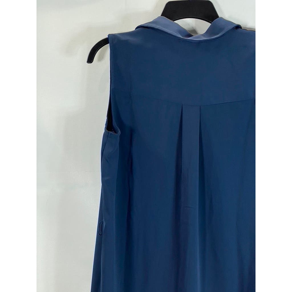 ADRIENNE VITTADINI Women's Navy Button-Down Sleeveless Collared Shirtdress SZ M