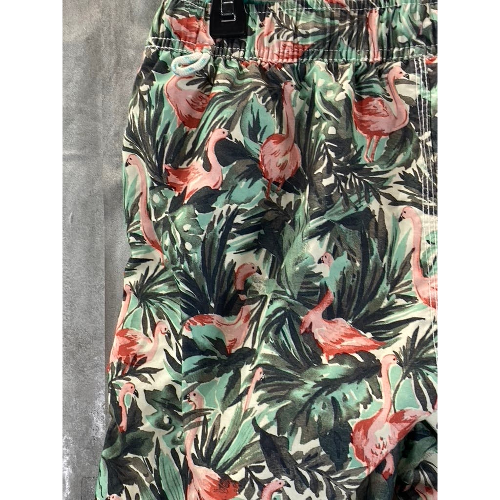 GOODFELLOW & CO Men's Green Palm Flamingo Print Drawstring Swimtrunks SZ M
