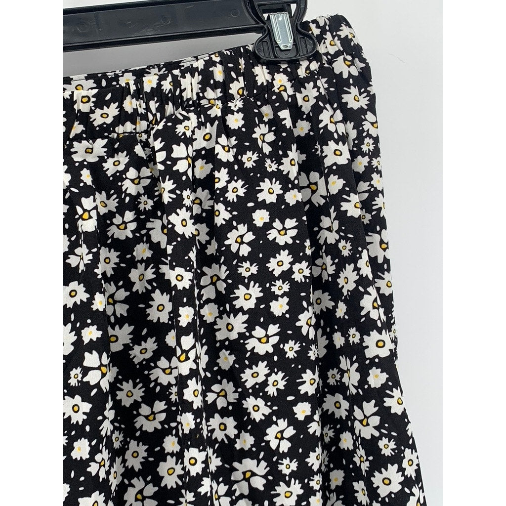CURVZY Women's Black Ditsy Floral Side-Ruched Midi Skirt SZ 14