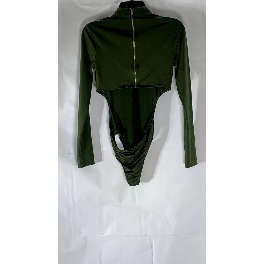 FOREVER 21 Women’s Dark Green Back Cutout Turtleneck Long Sleeve Bodysuit SZ S