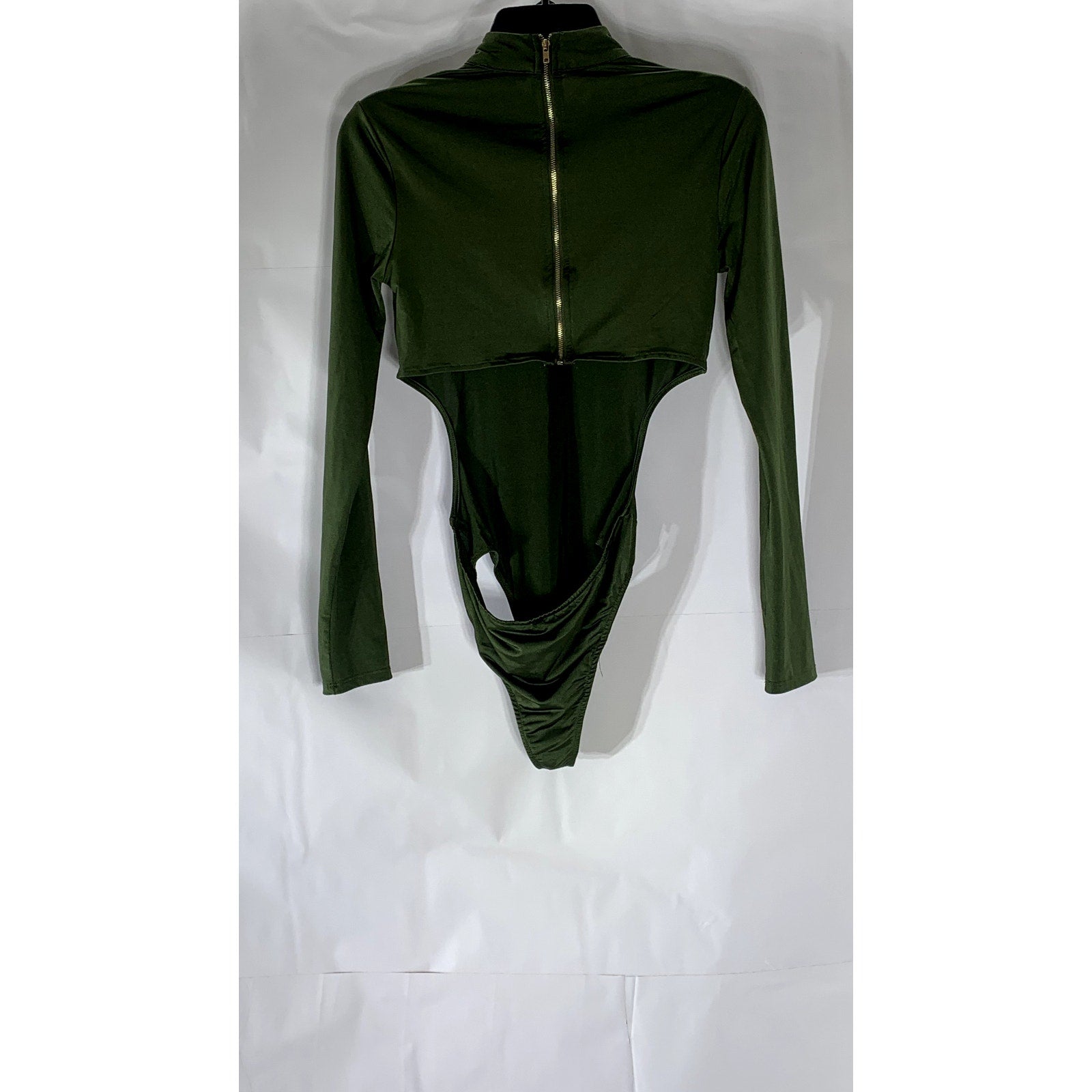 FOREVER 21 Women’s Dark Green Back Cutout Turtleneck Long Sleeve Bodysuit SZ S