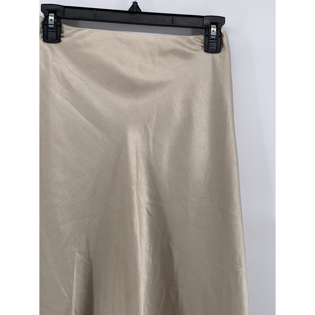 NATURAL BEAUTY BASIC Women’s Beige Shiny Lightweight A-Line Midi Skirt SZ XS