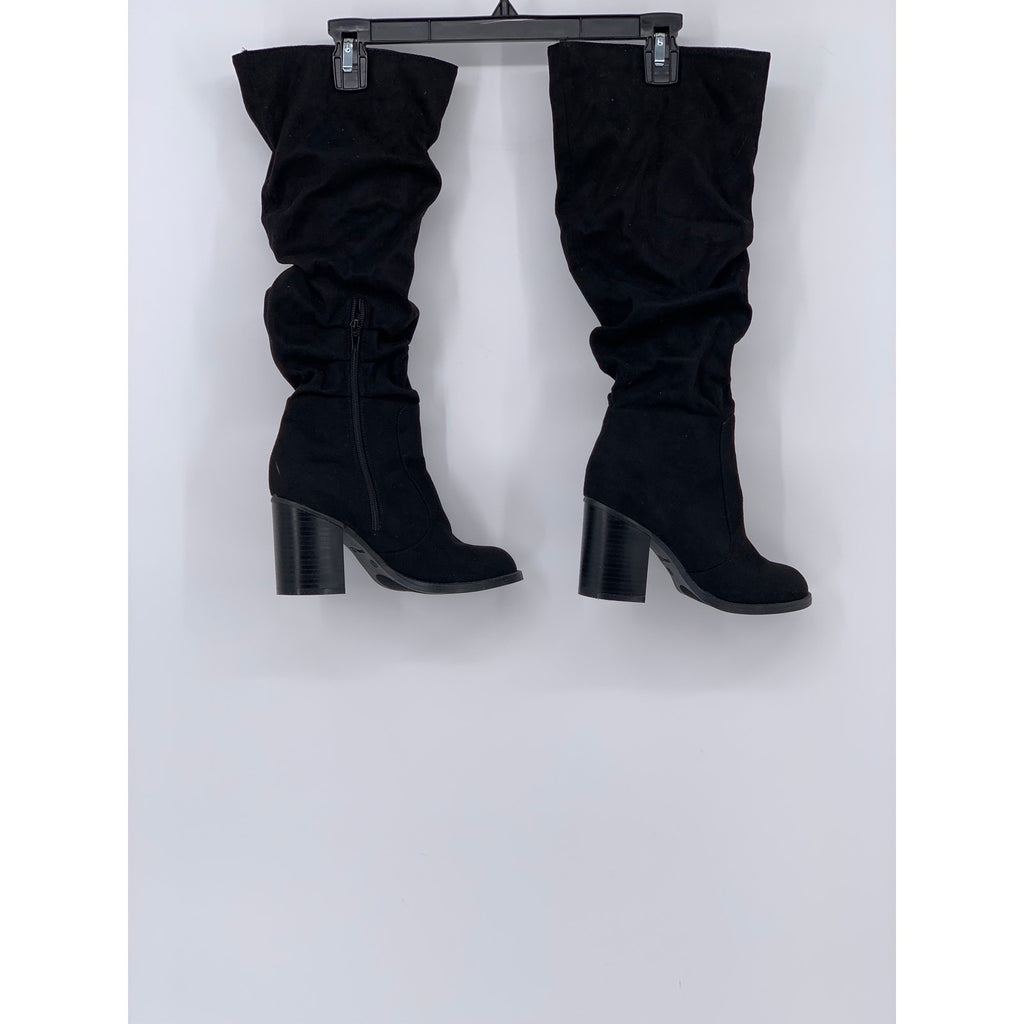 ROUGE HELIUM Women's Black Faux-Suede Sounding Round-Toe Knee-High Boots SZ 7