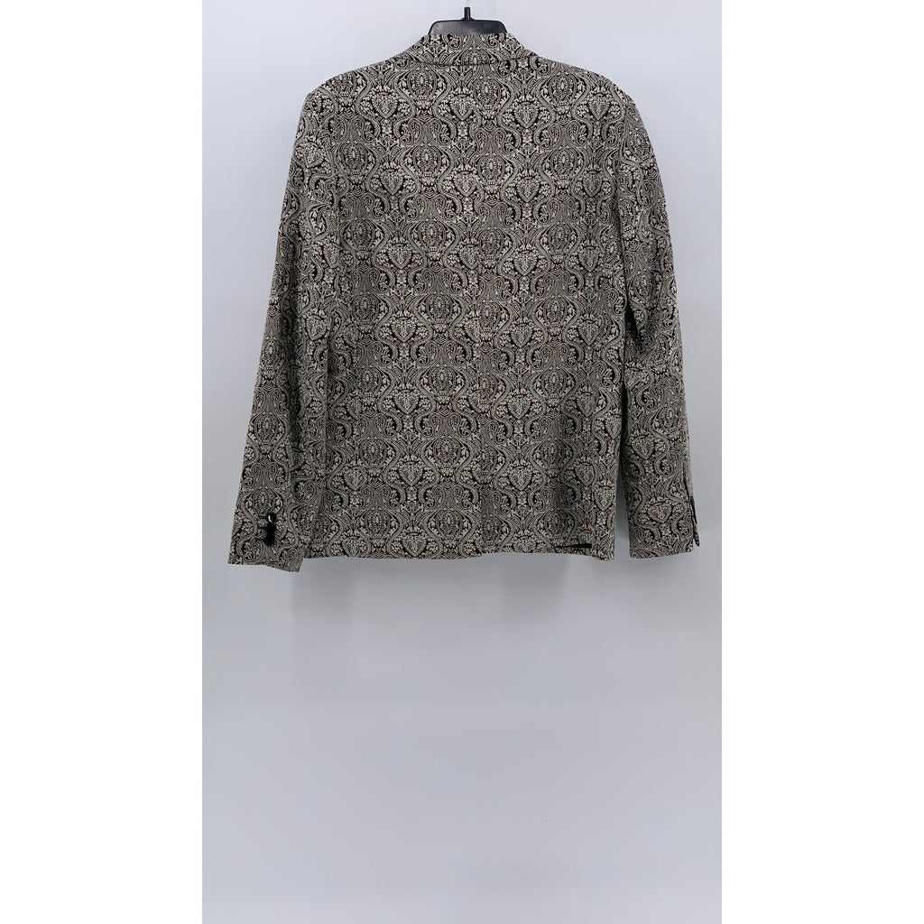 UNBRANDED Men's Black-White Paisley Velour Peak-Collar One-Button Blazer SZ M