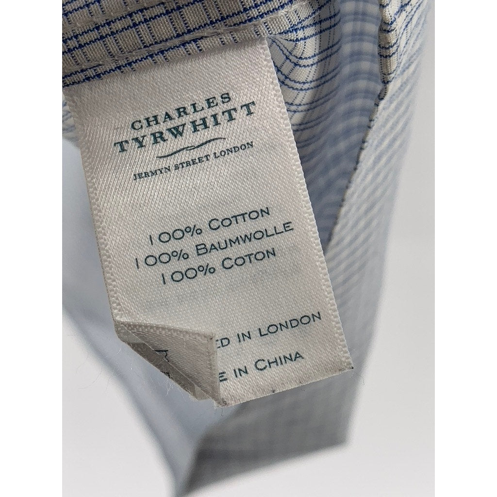 CHARLES TYRWHITT Men's Blue Gingham Slim-Fit Button-Up Shirt SZ 16.5