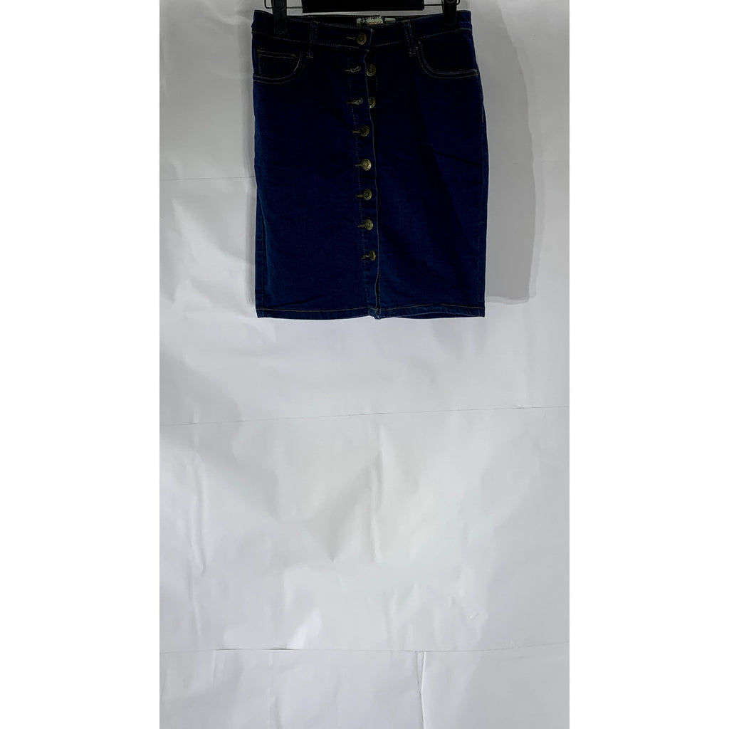 BOOHOO DENIM Women's Dark Blue Button-Front Straight Mini Skirt SZ 10