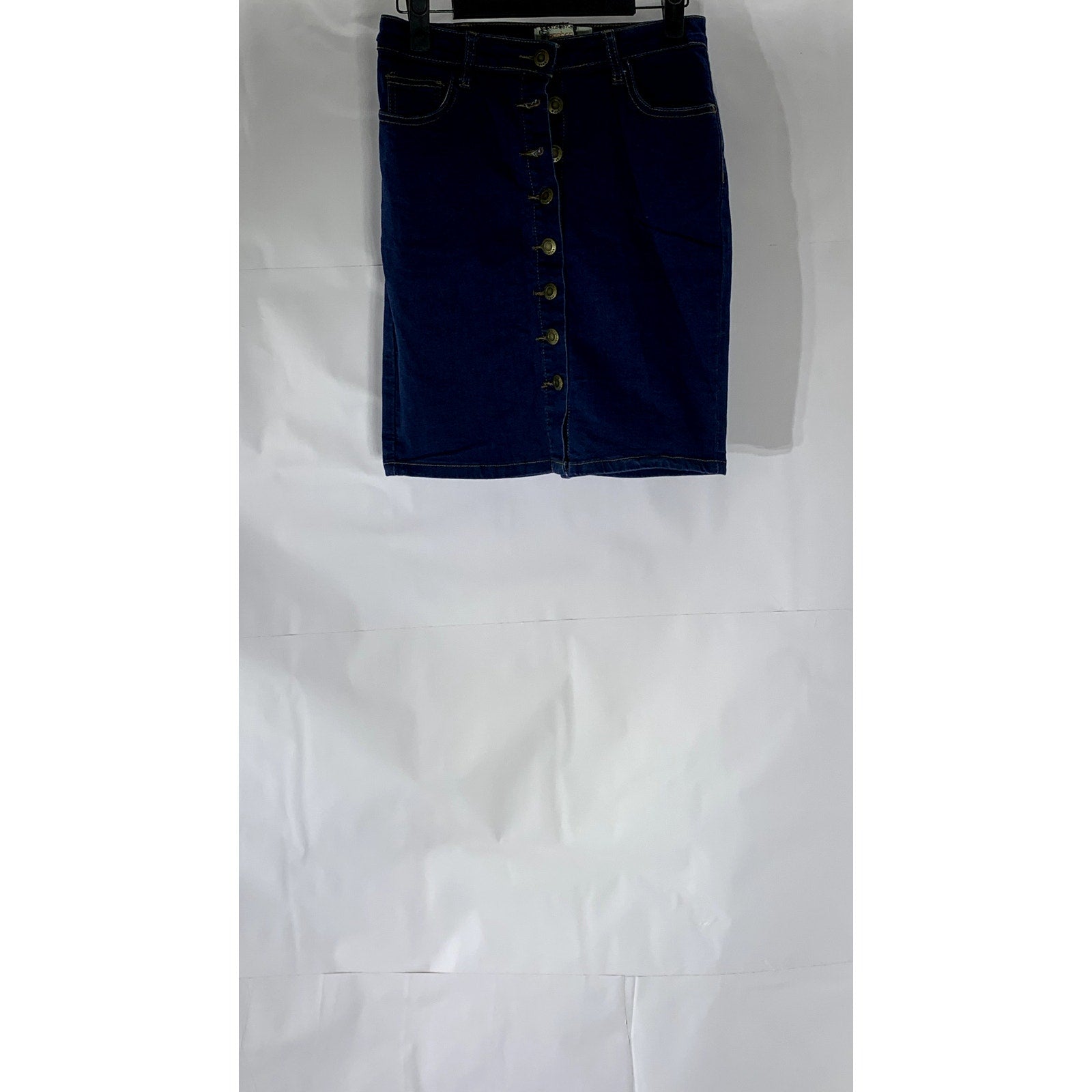 BOOHOO DENIM Women's Dark Blue Button-Front Straight Mini Skirt SZ 10
