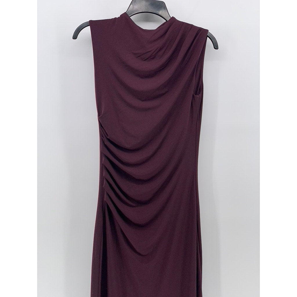 DIIVDED By H&M Women's Wine Ruched Mock-Neck Sleeveless Bodycon Maxi Dress SZ M