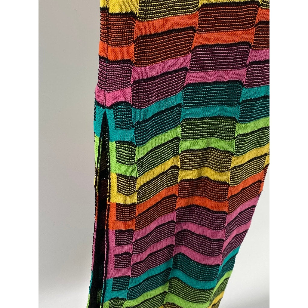 FASHION NOVA Women’s Multicolor Knit Scoop-Neck Side-Slit Maxi Halter Dress SZ S
