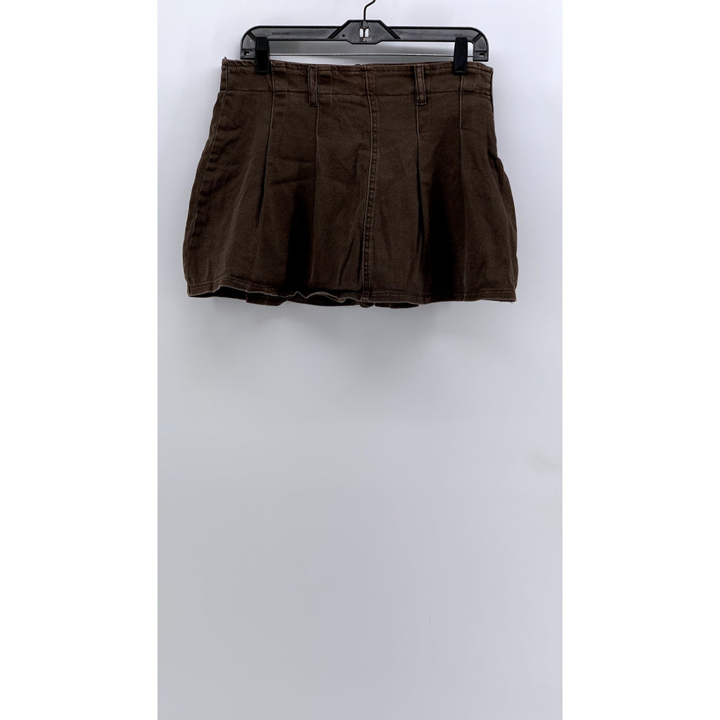 DAZY Women's Brown Denim Pleated A-Line Mini Skort SZ L
