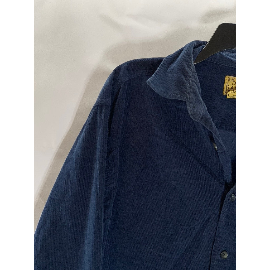 JOS. A BANK Men's Dark Blue Button-Up Regular-Fit Long Sleeve Corduroy Shirt SZL