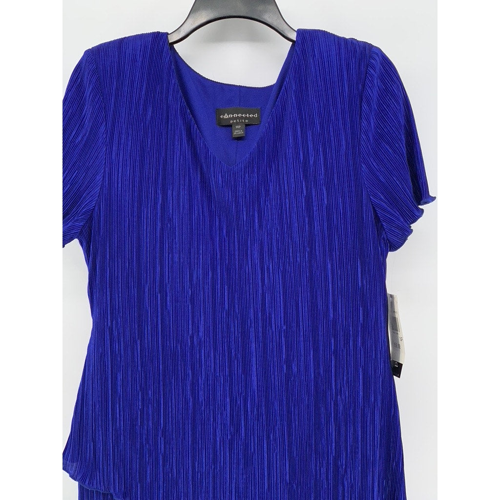 CONNECTED Women's Petite Dark Blue Pleated Tiered Dress SZ 14P
