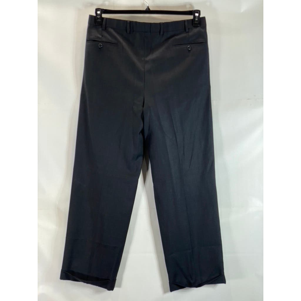 BROOKS BROTHERS Men's Black Solid Pleated-Front Cuffed Wool Dress Pants SZ 36X30