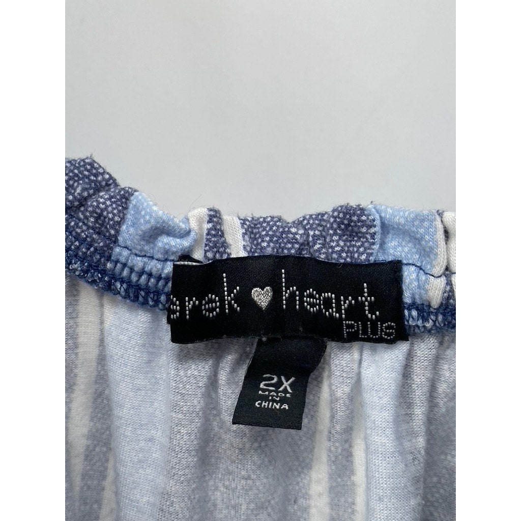 DEREK HEART Women's Blue Plus Striped Short Sleeve Jumpsuit SZ 2X