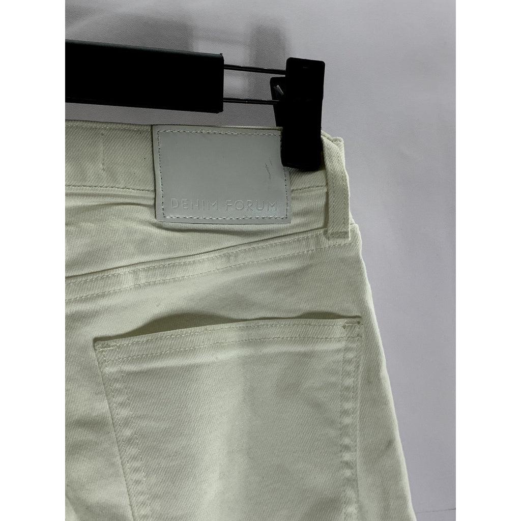 DENIM FORUM Women's White Button-Fly High-Rise The Bailey Crop Flare Jean SZ 24