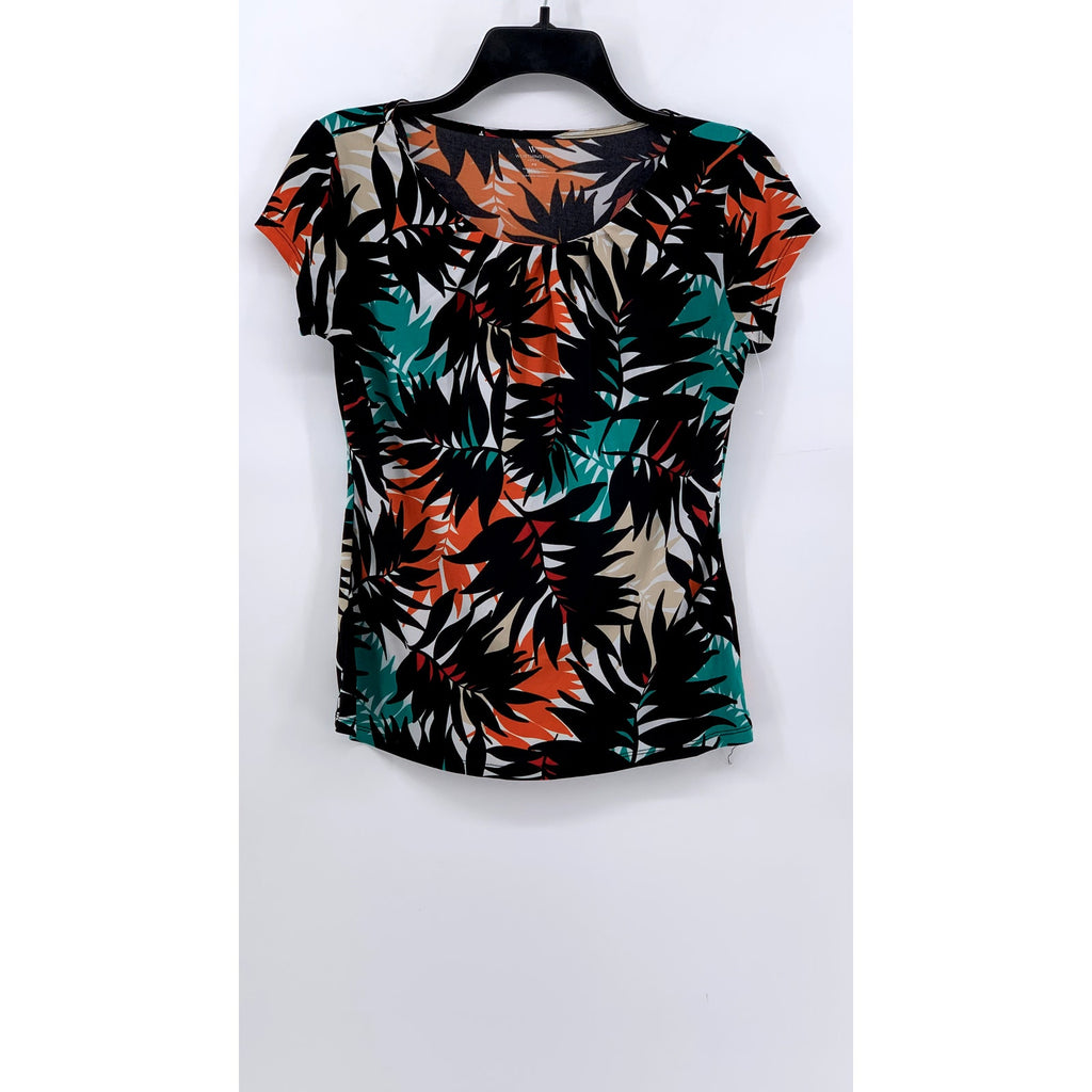 WORTHINGTON Women's Petite Scoop-Neck Multicolor Plant Pattern Shirt SZ S
