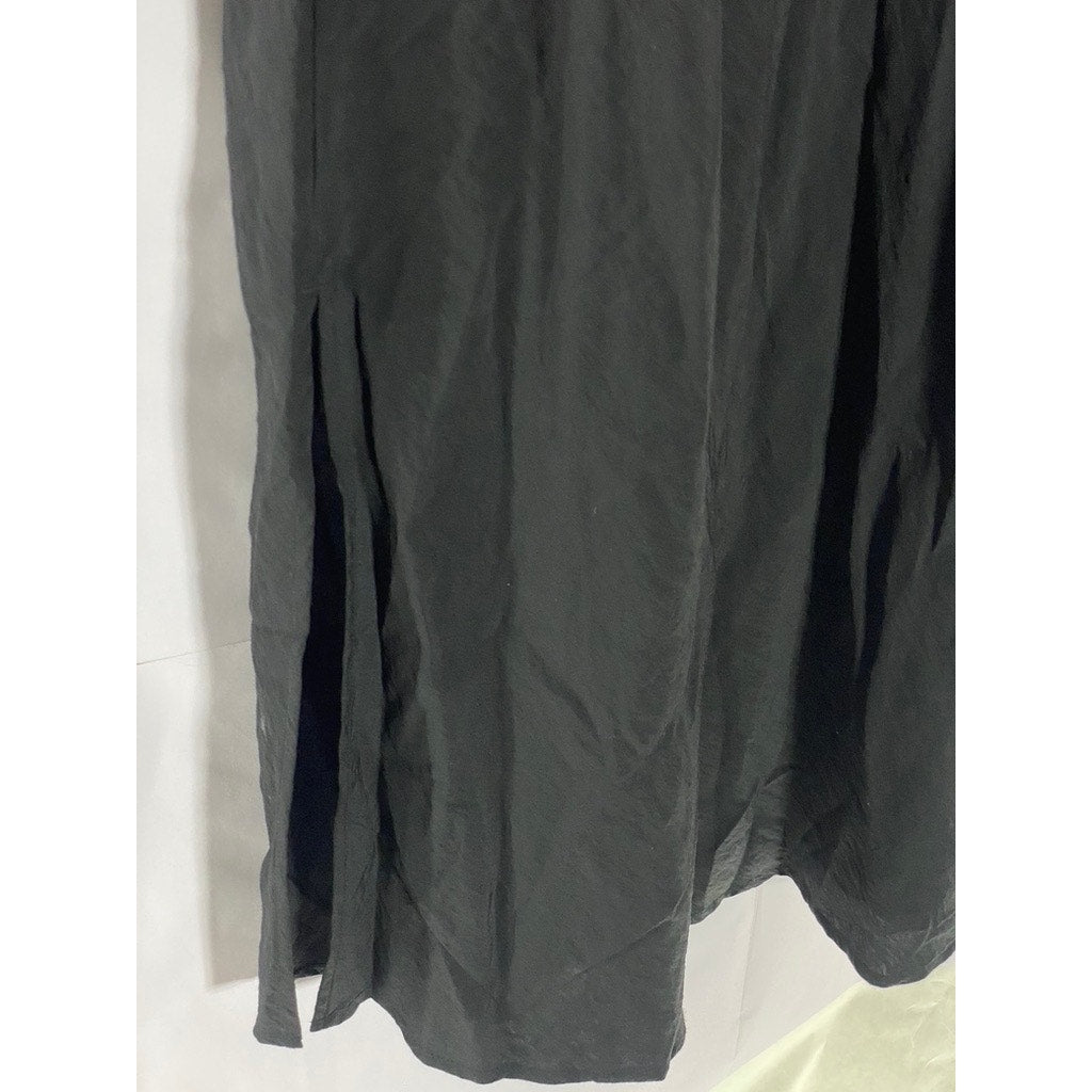 GAP Women's Black Solid V-Neck Adjustable Spaghetti Strap Slip Midi Dress SZ S